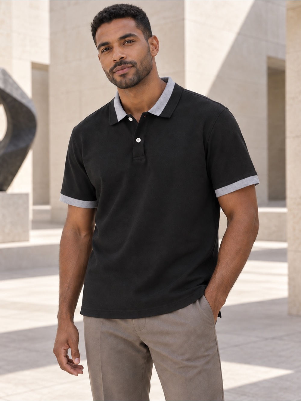 Banana republic Men's Black Polo Shirt with Contrast Trim
